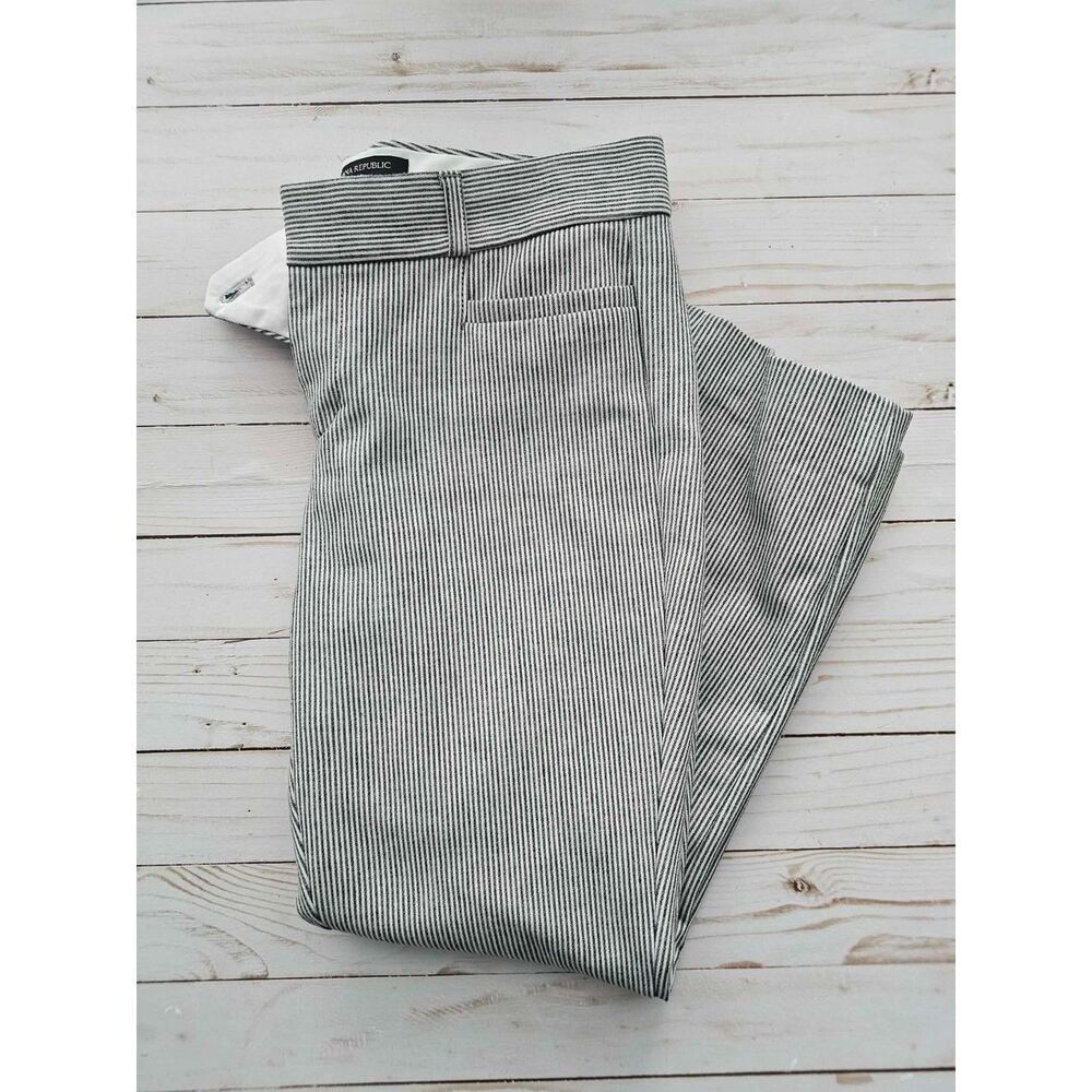 Banana Republic Sloan Petite 2P Pinstripe Ankle Pants Black White Stretch Career